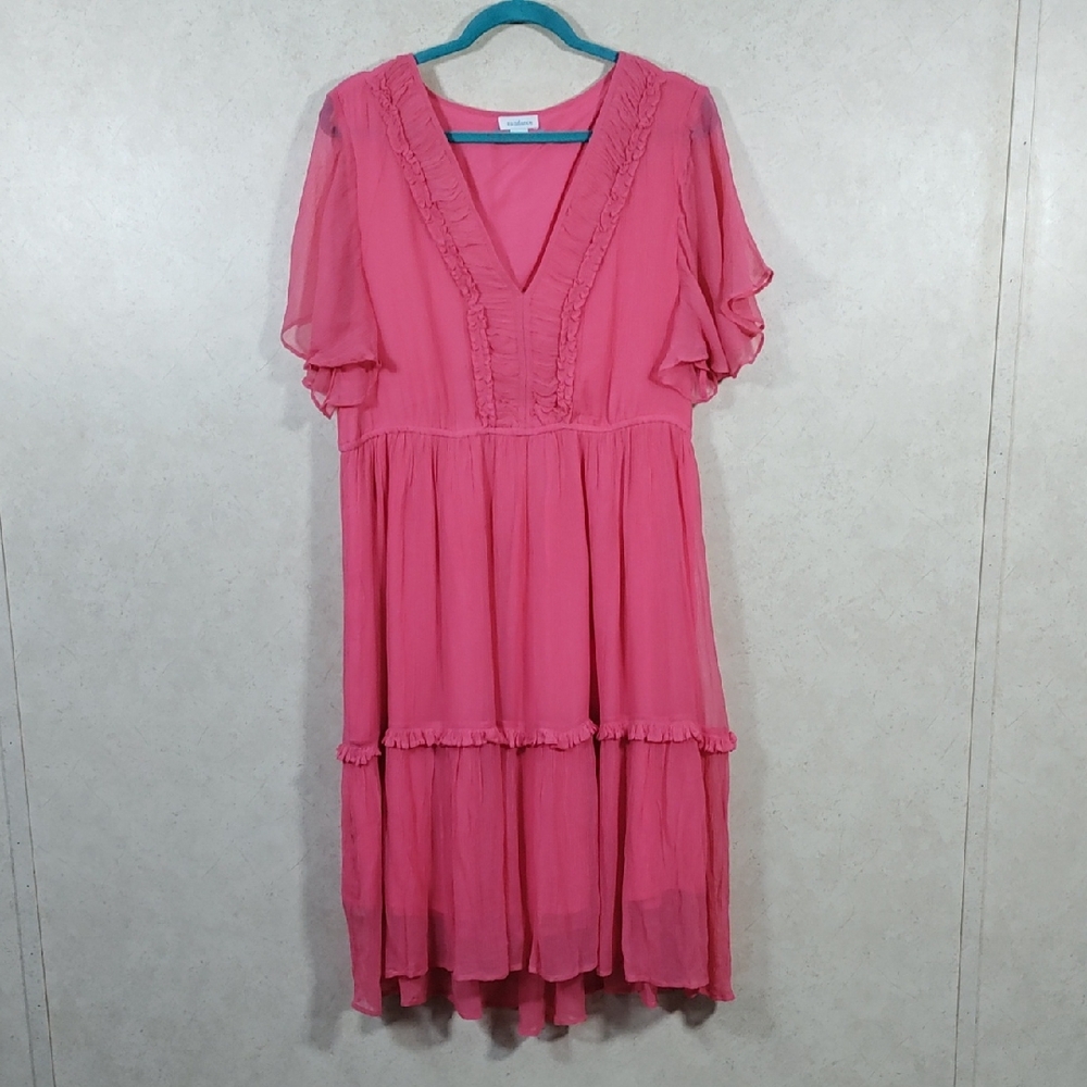 05159 Sundance peach ruffled, tiered short sleeve dress PL NEW